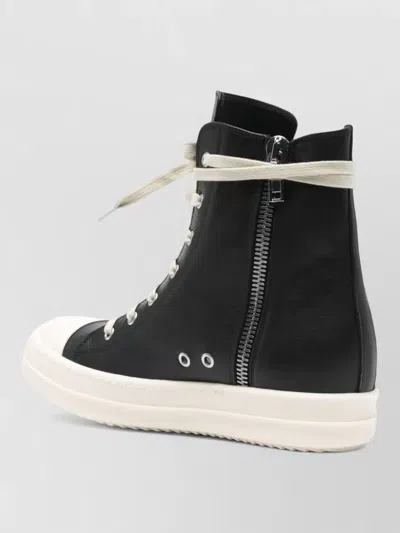 Rick Owens Leather High Top Sneakers Round Toe Sole In Black