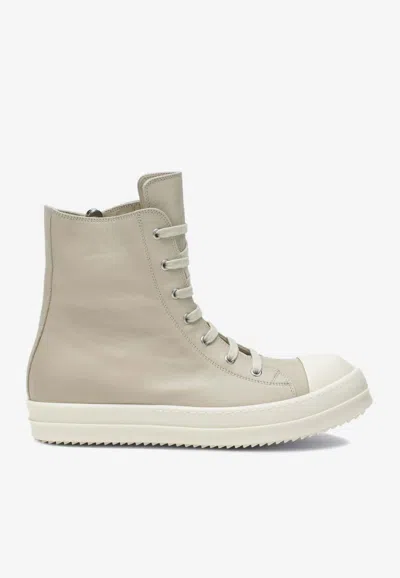 Rick Owens Leather High-top Sneakers In Neutral