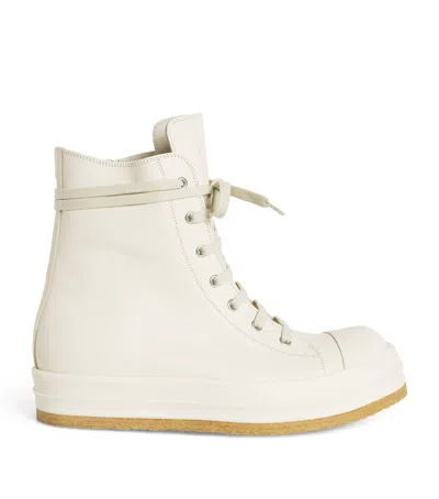 Rick Owens Leather High-top Sneakers In White
