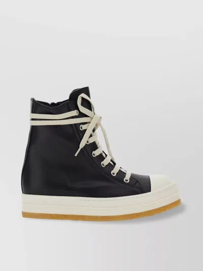 Rick Owens Leather High-top Sneakers With Contrast Platform Sole In Black