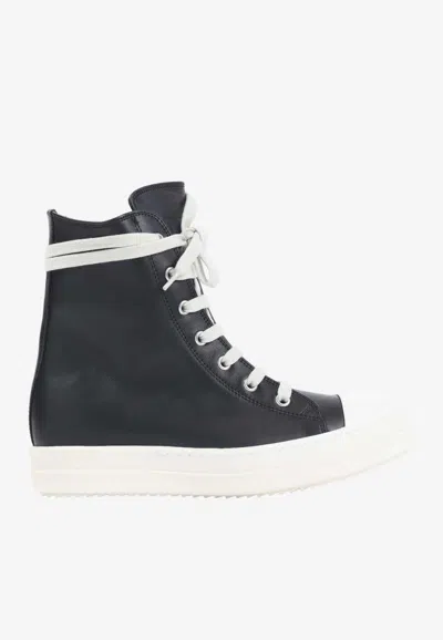 Rick Owens Leather High-top Sneakers With Eyelets In Black