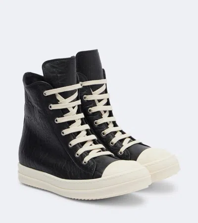 Rick Owens Leather High-top Sneakers In Black