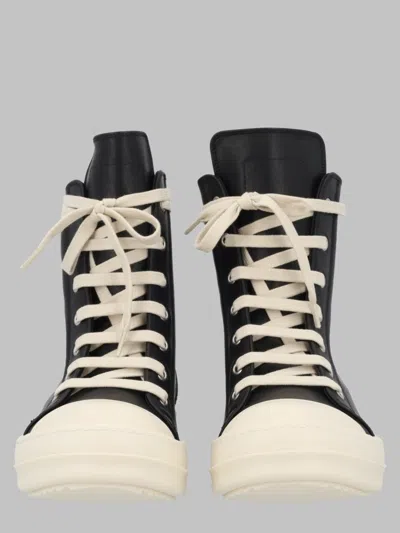 Rick Owens Leather High-top Sneakers In Black