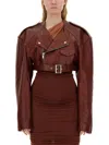 Rick Owens Belted Cropped Biker Jacket In Burgundy