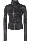 Rick Owens Asymmetric Black Stretch Leather Jacket In Black