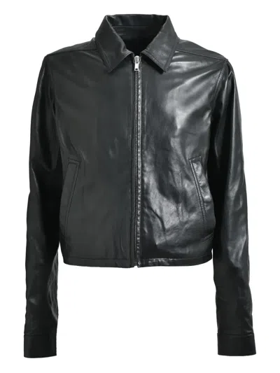 Rick Owens Leather Jacket In Black
