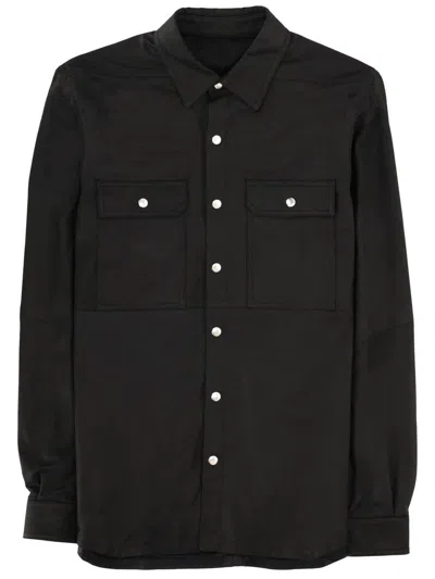 Rick Owens Leather Jacket Long Sleeves Chest Pockets Collar In Black