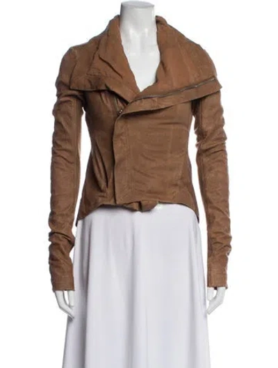 Pre-owned Rick Owens Leather Jacket In Brown