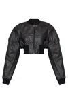Rick Owens Cropped Black Bomber With Fitted Silhouette In Black
