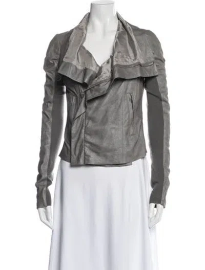 Pre-owned Rick Owens Leather Jacket In Gray