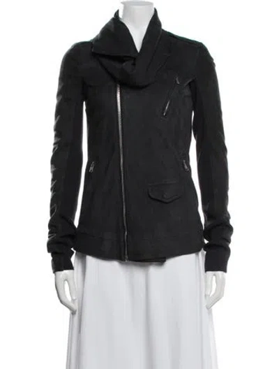 Pre-owned Rick Owens Leather Jacket In Grey