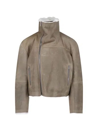 Rick Owens Leather Jacket In Neutral