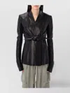 Rick Owens Leather Jacket With Belted Waist And Wrap Front