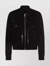 Rick Owens Leather Jacket With High Collar And Ribbed Accents In Black