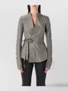 Rick Owens Leather Jacket With Tie Waist And Long Sleeves In Gray