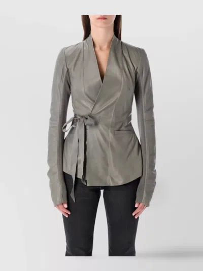 RICK OWENS LEATHER JACKET WITH TIE WAIST AND LONG SLEEVES
