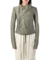 Rick Owens Celadon Low Neck Biker Jacket In Green