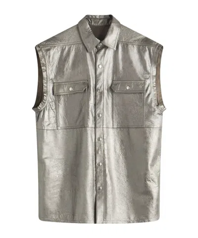 Rick Owens Leather Jumbo Outershirt In Gray