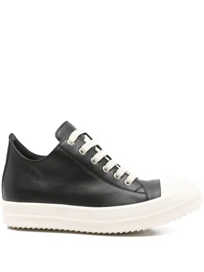 Rick Owens Leather Lace-up Sneakers In Black
