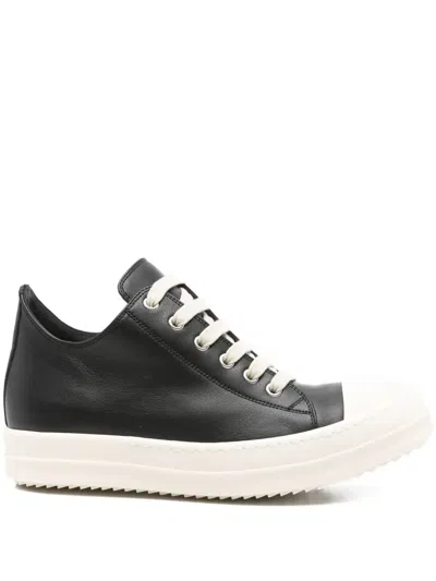 Rick Owens Leather Lace-up Sneakers In Black