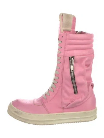 Pre-owned Rick Owens Leather Lace-up Boots In Pink