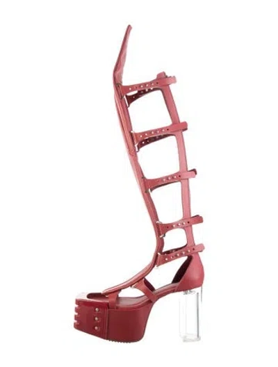 Pre-owned Rick Owens Leather Lace-up Boots In Red