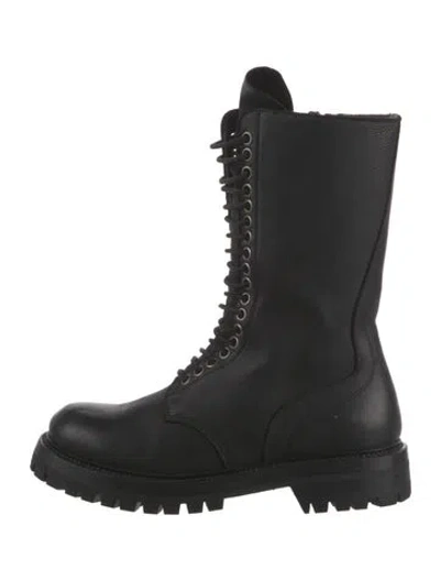 Pre-owned Rick Owens Leather Lasercut Accents Combat Boots In Black