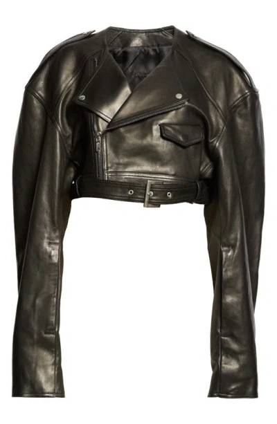 RICK OWENS LEATHER MICRO BIKER JACKET