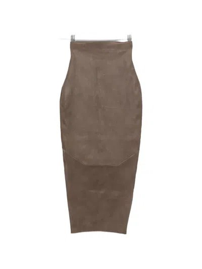 Rick Owens Leather Midi Skirt In Brown