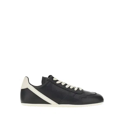 Rick Owens Bicolor Calfskin Low Top Sneaker In Black