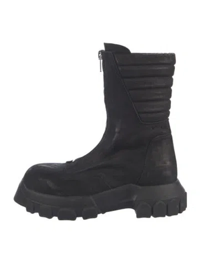 Pre-owned Rick Owens Leather Moto Boots In Black