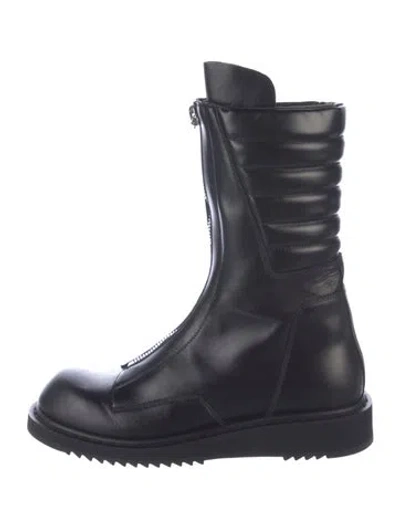 Pre-owned Rick Owens Leather Moto Boots In Black