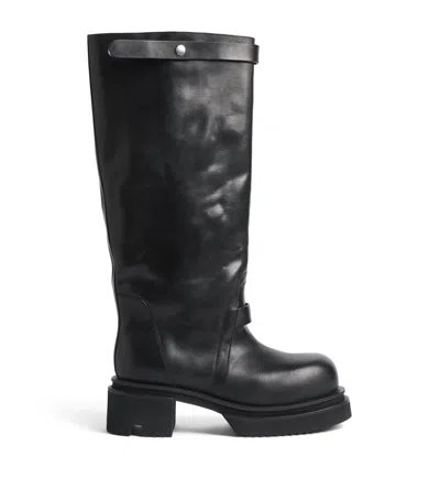 Rick Owens Leather Naska Bogun Knee-high Boots In Black