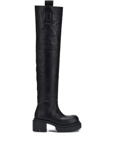 Rick Owens Leather Over-the-knee Sneakers In Black