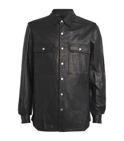 Rick Owens Leather Overshirt In Black