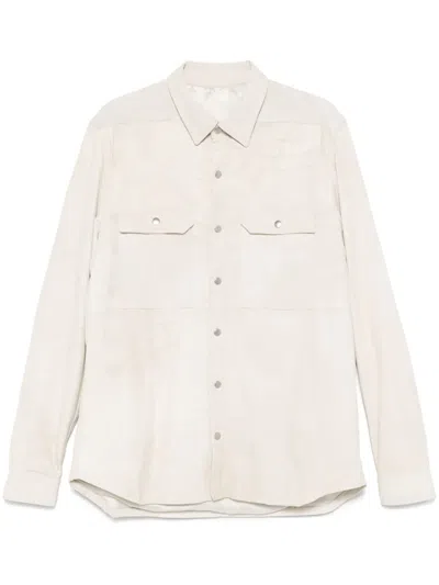 Rick Owens Leather Overshirt In Neutrals