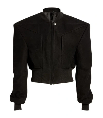 Rick Owens Leather Padded-shoulder Bomber Jacket In Black