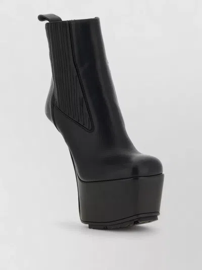 Rick Owens Leather Platform Ankle Boots In Black