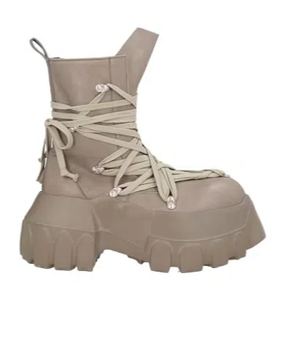 Rick Owens Leather Platform Boots In Nude
