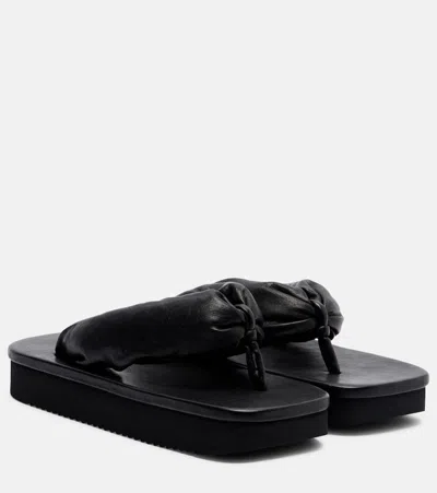 Rick Owens Leather Platform Thong Sandals In Black