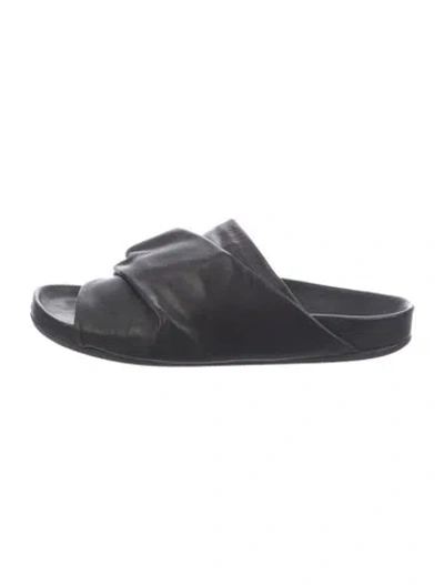 Pre-owned Rick Owens Leather Pleated Accents Slides In Black