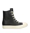 Rick Owens Black High Top Sneakers With Oversized Laces In Leather
