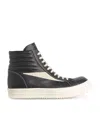 Rick Owens Suede-trimmed Denim High-top Sneakers In Black