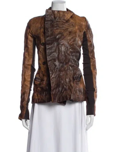Pre-owned Rick Owens Leather Printed Jacket In Brown
