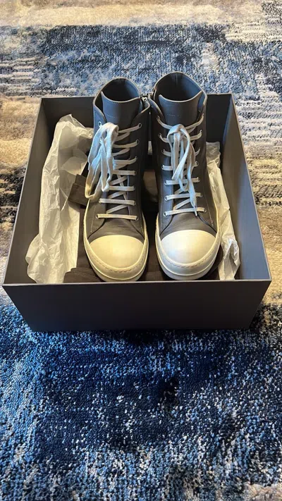 Pre-owned Rick Owens Leather Ramones Dust Milk Mainline Dunk Size 42 Shoes In Gray