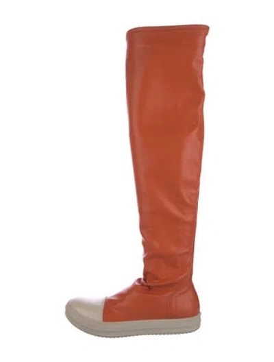 Pre-owned Rick Owens Leather Riding Boots In Orange