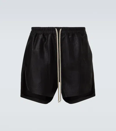 Rick Owens Black Hollywood Boxers Leather Shorts In 09 Black