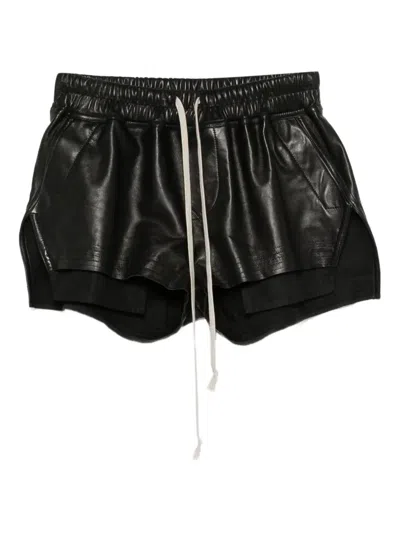 Rick Owens Leather Shorts With Drawstring In Black