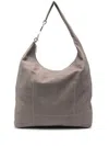 RICK OWENS GRAY LEATHER SHOULDER BAG WITH PEBBLED TEXTURE AND CONTRAST STITCHING