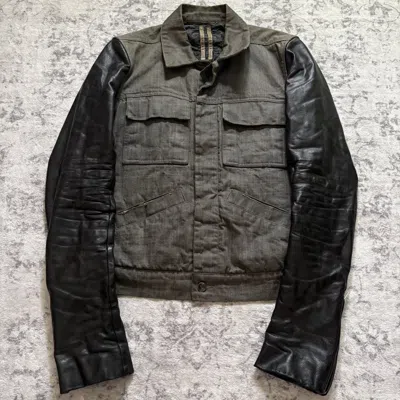 Pre-owned Rick Owens Leather Sleeve Trucker Jacket Sample | Size M In Black